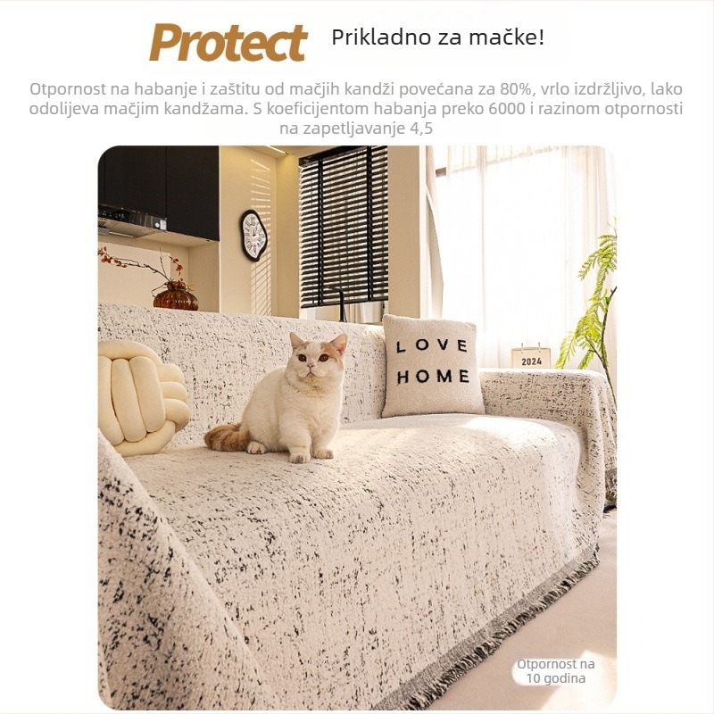 Plišani navlaka za kauč – protuklizna, zaštita od ogrebotina mačaka, potpuno pokrivena, jednostavan stil, bez zatvarača