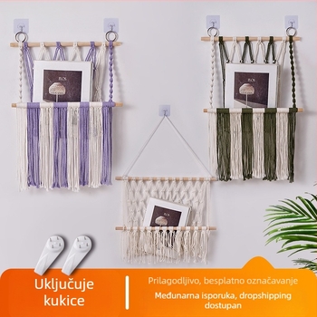 Regal za pohranu od pamukovog užeta, ručno tkana tapiserija, pravokutnog oblika, moderni minimalistički stil
