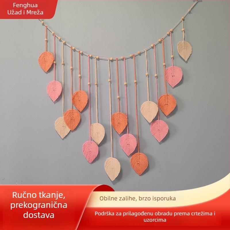 Tapiserija s lišćem, pamuk, ručno tkano, nordijski stil, pravokutni oblik