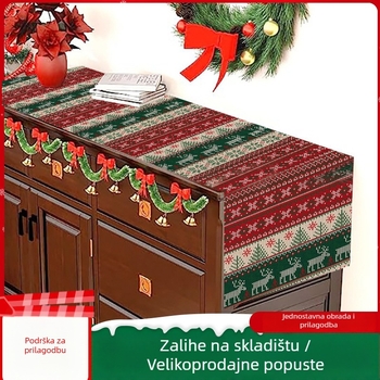 Laneni stolni trkač s božićnim karikaturama, 90% sadržaj lana, cartoon stil, pogodan za dnevni boravak, spavaću sobu, ured, restorane i komercijalne prostore