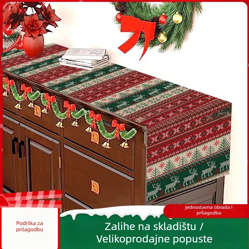 Laneni stolni trkač s božićnim karikaturama, 90% sadržaj lana, cartoon stil, pogodan za dnevni boravak, spavaću sobu, ured, restorane i komercijalne prostore