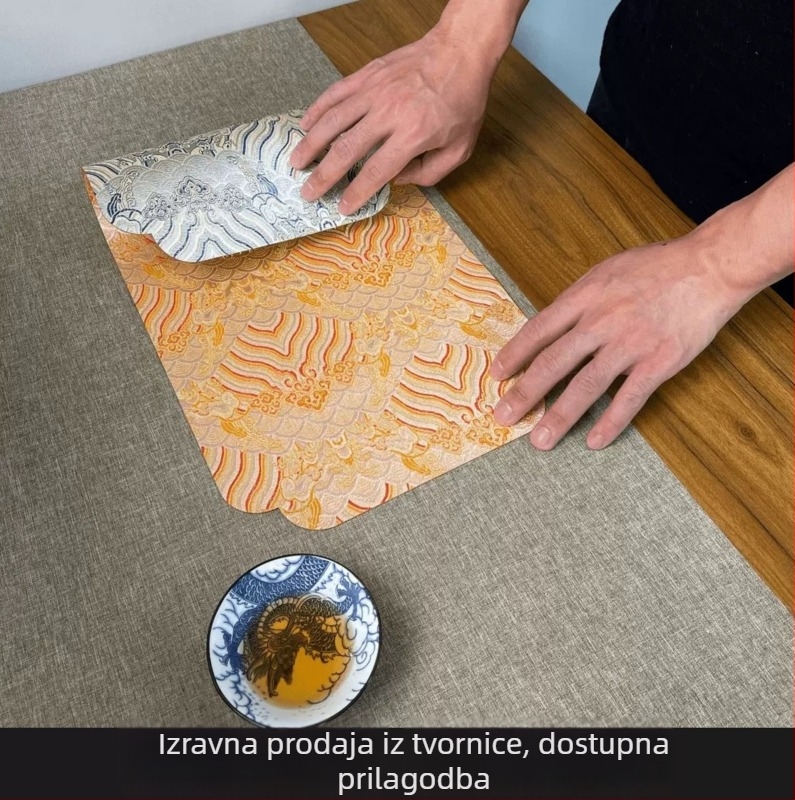 Satenski čajni podmetač s detaljima brokata, baza od poliesterskih vlakna, novi kineski stil, za studijski stol