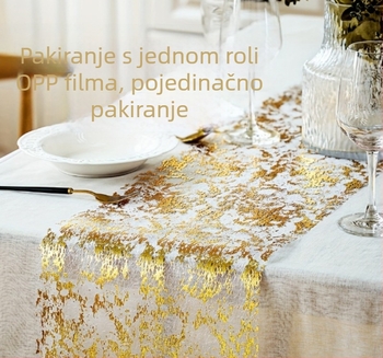 Nordijski minimalistički stolni runner s mrežicom i zlatnom folijom, 100% poliester, jedinstveni jednobojni uzorak, vjenčanja i zabave dekoracije