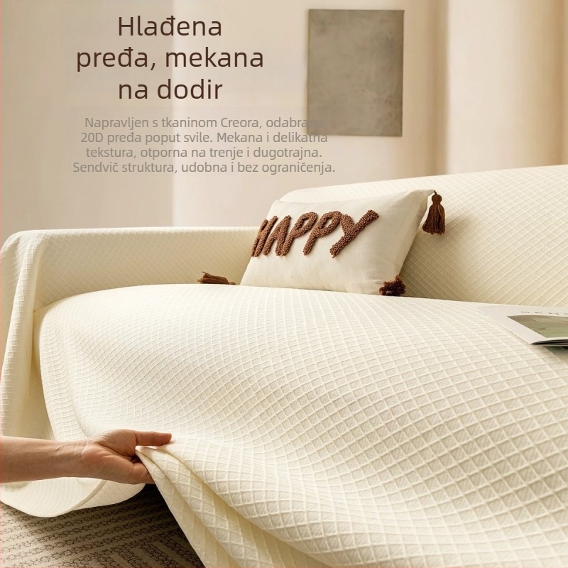Pokrov za trosjed kauč, osvježavajući svilenkasti materijal, nordijski stil, protuklizni, potpuno pokrivanje