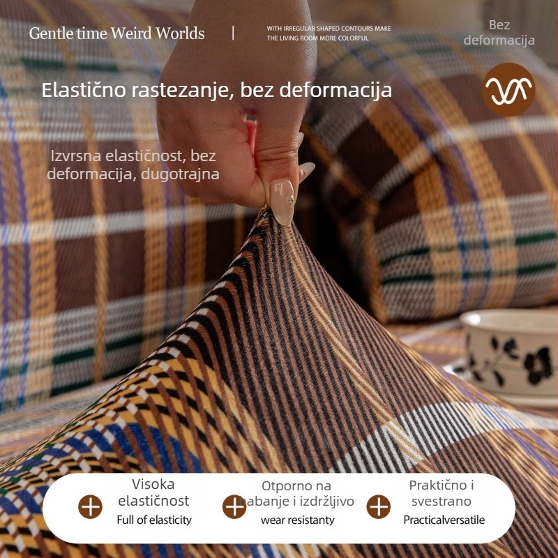 Elastična navlaka za kauč – potpuno pokriće, univerzalna veličina, chenille tkanina, mrežasti uzorak, za kutnu garnituru