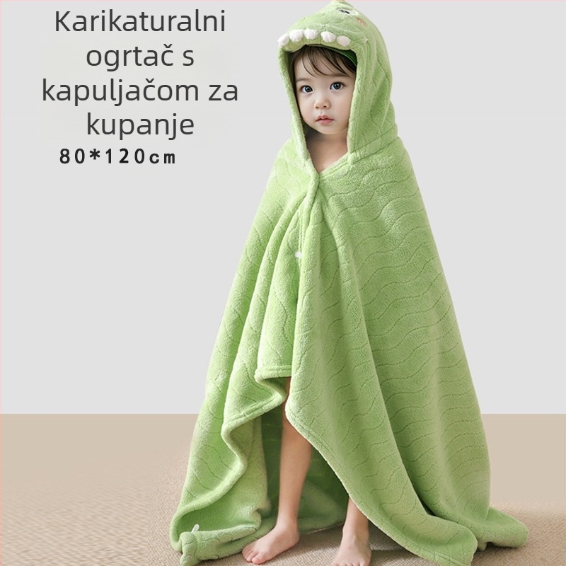 Dječji ručnik za kupanje s kapuljom – koralni flis, 300–400 g, 120D pređa, izvezeno