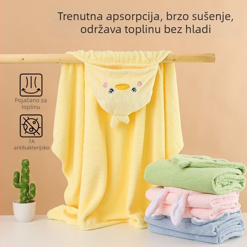 Dječji kupaći kaput s kapuljačom - potpuno pokrivanje tijela, apsorbirajući coral fleece, 200–300 g, 150D
