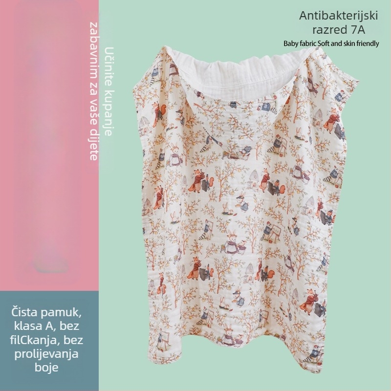 Dječji ručnik za kupanje s kapuljačom, gazasta tkanina, upija, brzo suši, 300–400 g