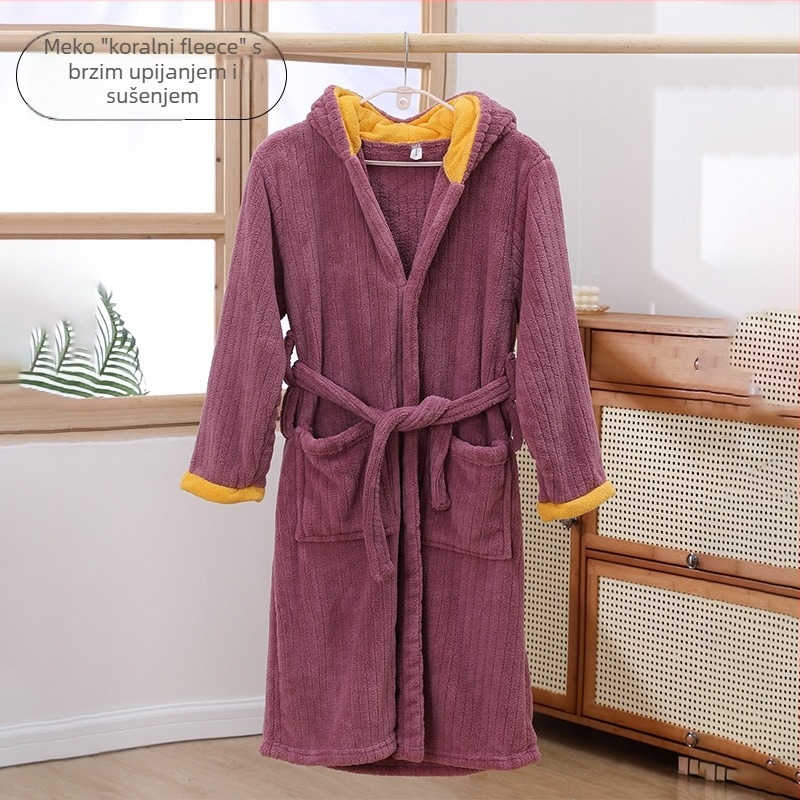 Dječji ogrtač za kupanje s kapuljačom od koralnog velura, 90% poliester, 400 g, zimska upotreba