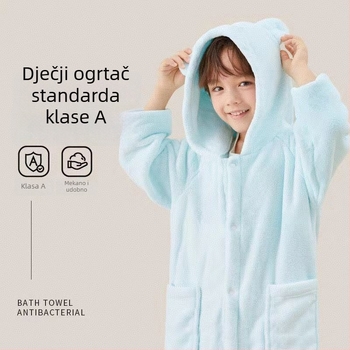Dječji haljat za kupanje od koralnog fleesa s apsorpcijskim kapom, za jesen i zimu