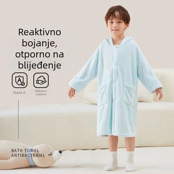 Dječji haljat za kupanje od koralnog fleesa s apsorpcijskim kapom, za jesen i zimu
