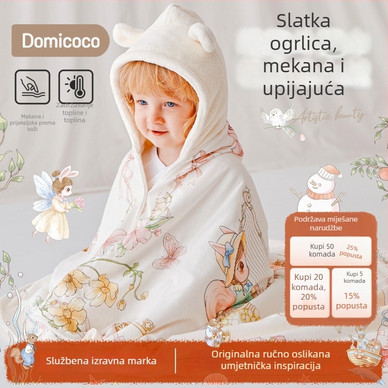 Domicoco dječji ručnik za kupanje s kapuljom – upija, brzo suši; materijal 50% pamuk, 50% modal; težina 500 g+