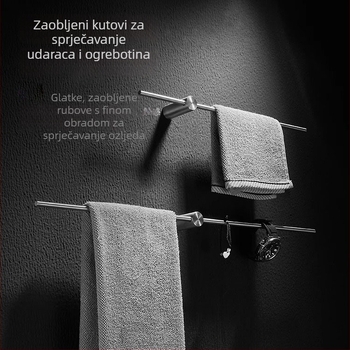 Držač za ručnike od nehrđajućeg čelika, perforiran, minimalistički dizajn kupaonice, s jednom šipkom, pomičan, nosivost 10 kg