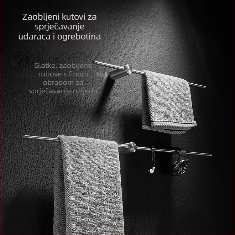Držač za ručnike od nehrđajućeg čelika, perforiran, minimalistički dizajn kupaonice, s jednom šipkom, pomičan, nosivost 10 kg