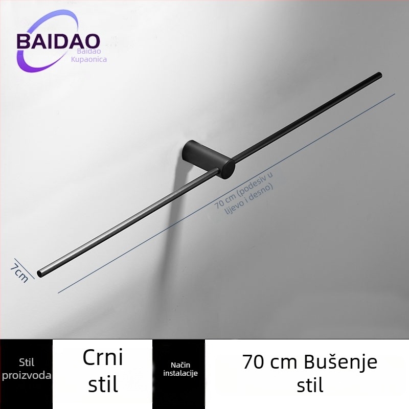 Držač za ručnike od nehrđajućeg čelika, perforiran, minimalistički dizajn kupaonice, s jednom šipkom, pomičan, nosivost 10 kg