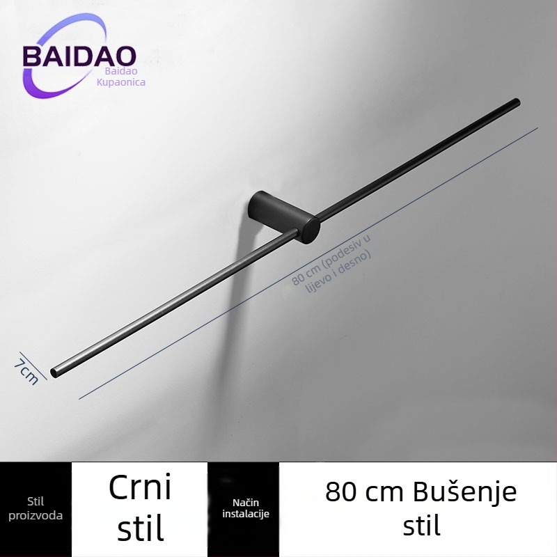 Držač za ručnike od nehrđajućeg čelika, perforiran, minimalistički dizajn kupaonice, s jednom šipkom, pomičan, nosivost 10 kg