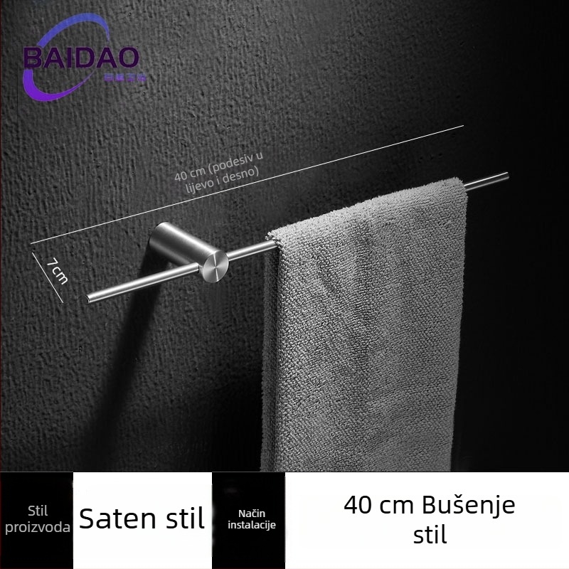 Držač za ručnike od nehrđajućeg čelika, perforiran, minimalistički dizajn kupaonice, s jednom šipkom, pomičan, nosivost 10 kg