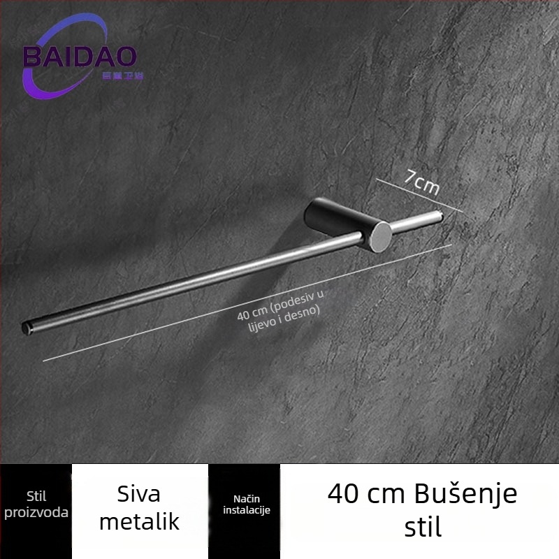 Držač za ručnike od nehrđajućeg čelika, perforiran, minimalistički dizajn kupaonice, s jednom šipkom, pomičan, nosivost 10 kg