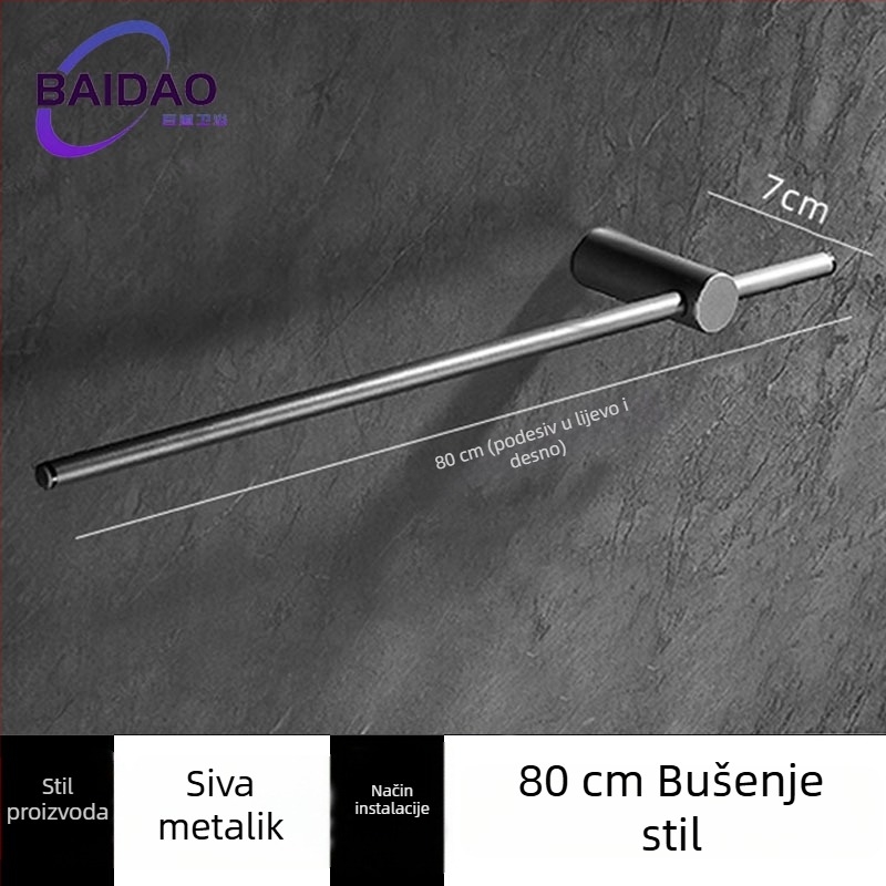 Držač za ručnike od nehrđajućeg čelika, perforiran, minimalistički dizajn kupaonice, s jednom šipkom, pomičan, nosivost 10 kg