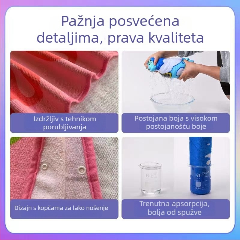 Dječji kapuljačasti ručnik-haljina za kupanje, debeli, velike veličine, upija i brzo se suši