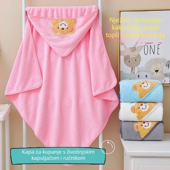 Kapućska dječja ručnik za kupanje od koralnog velura, crtani stil, upijajući, 200–300 g, za novorođenčad do 3 godine, prilagodljiv