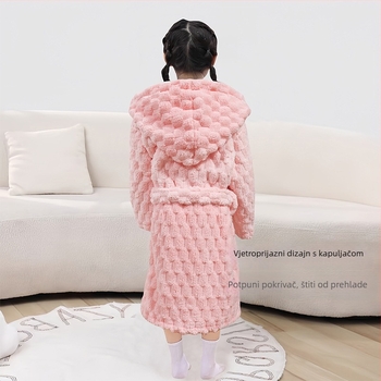 Dječji ogrtač za kupanje s kapuljom od coral flisa, nosivi ručnik, brzo upija, unisex