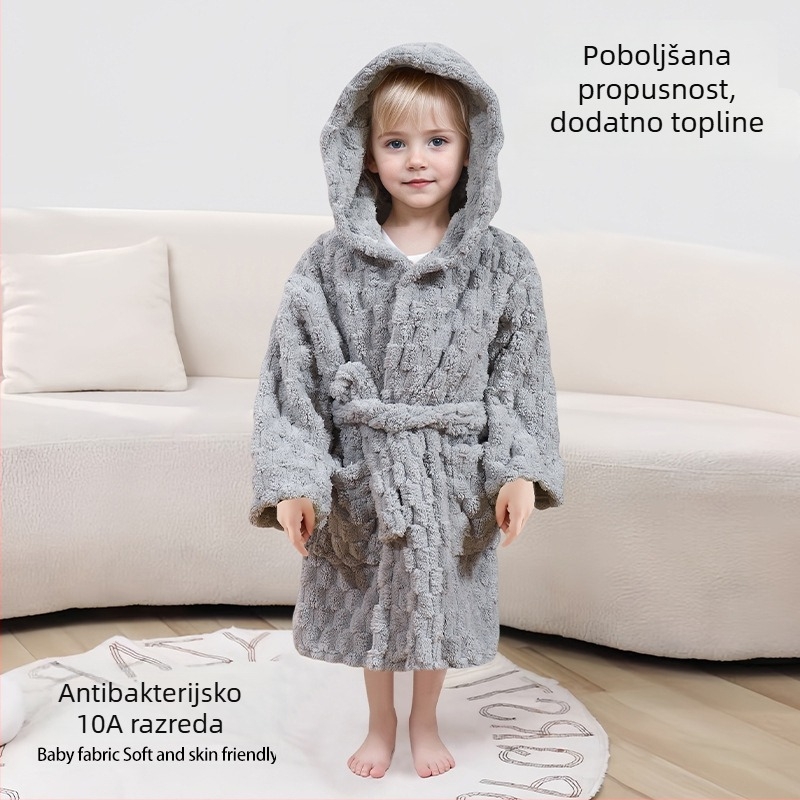 Dječji ogrtač za kupanje s kapuljom od coral flisa, nosivi ručnik, brzo upija, unisex