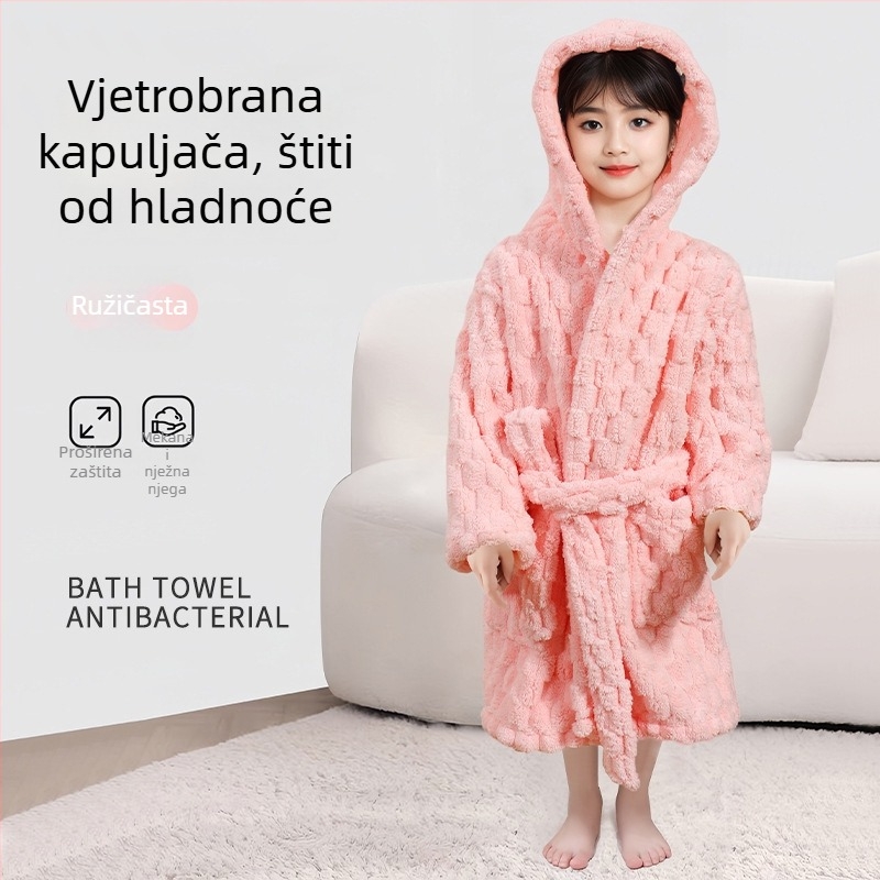 Dječji ogrtač za kupanje s kapuljom od coral flisa, nosivi ručnik, brzo upija, unisex
