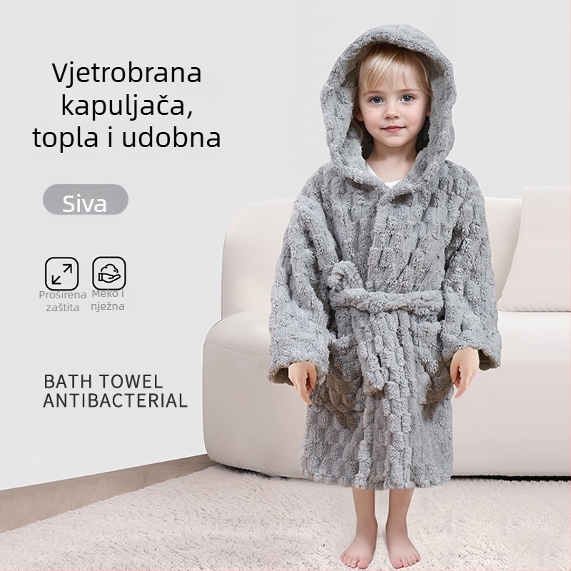 Dječji ogrtač za kupanje s kapuljom od coral flisa, nosivi ručnik, brzo upija, unisex