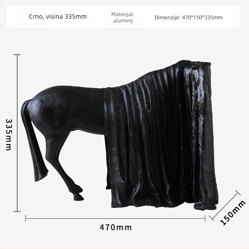 Metalna skulptura konja s maskom - moderni minimalistički dizajn, tehnika taljenja (Materijal: Metal; Stil: Moderni minimalistizam; Tehnika: Taljenje)