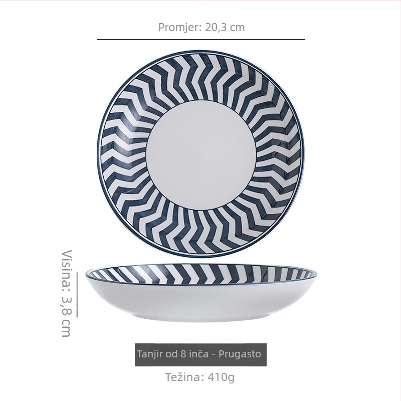 Japanski stil porcelanski set tanjura s podglazurnim cvjetnim uzorkom, okrugli oblik, pogodan za mikrovalnu pećnicu