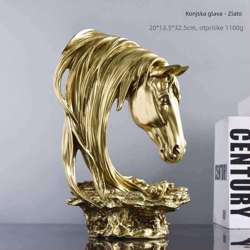 Baiying glava konja od smole — dekorativni predmet za dom u američko-country stilu (Materijal: sintetička smola; Kategorija: rukotvorine od smole; Pakiranje: obična ambalaža)