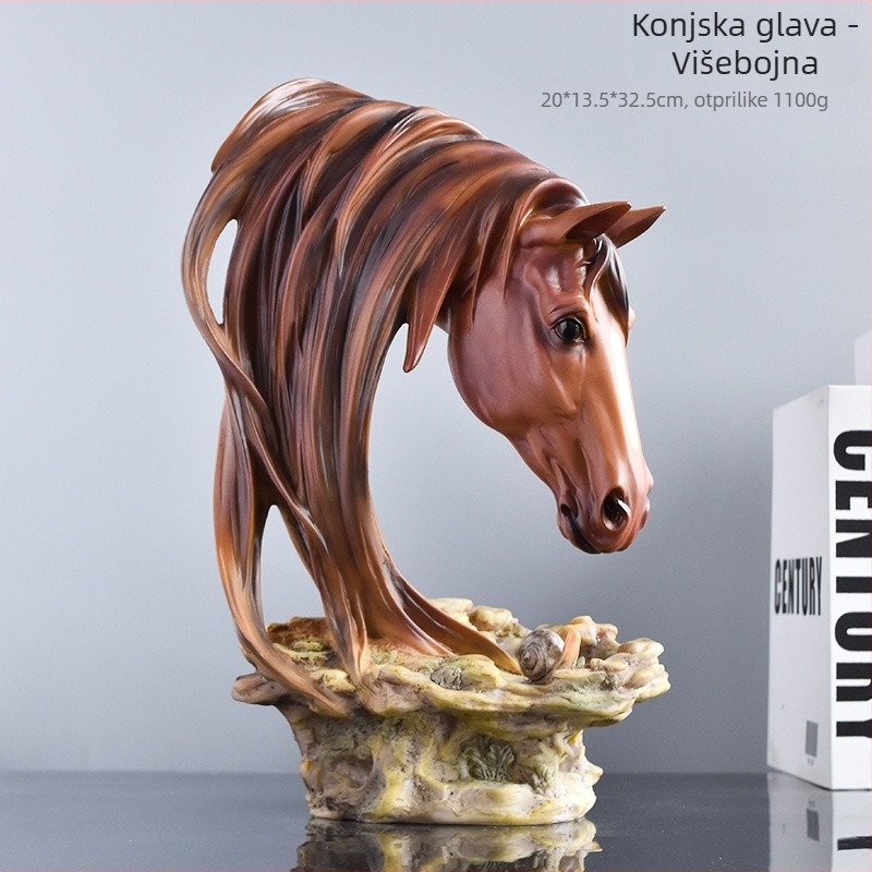Baiying glava konja od smole — dekorativni predmet za dom u američko-country stilu (Materijal: sintetička smola; Kategorija: rukotvorine od smole; Pakiranje: obična ambalaža)