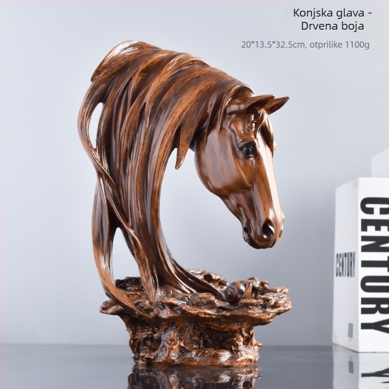 Baiying glava konja od smole — dekorativni predmet za dom u američko-country stilu (Materijal: sintetička smola; Kategorija: rukotvorine od smole; Pakiranje: obična ambalaža)
