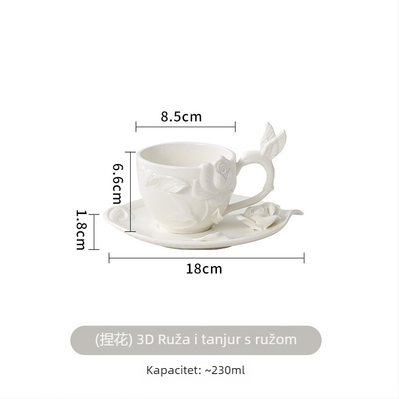 Set šalice za kavu s podloškom — reljefni cvjetni uzorak, retro stil, lagana luks retro estetika, pakiranje u papirnatoj kutiji, lansiran 2023.