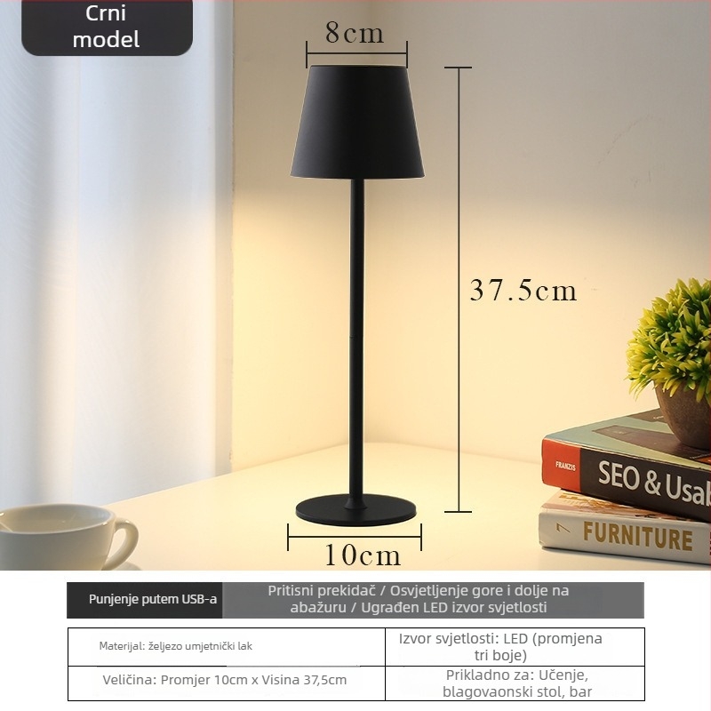 Stolna lampa s visokim nogama, metalna baza, moderan minimalistički dizajn, napon do 36V, model: stolna lampa s okruglom bazom