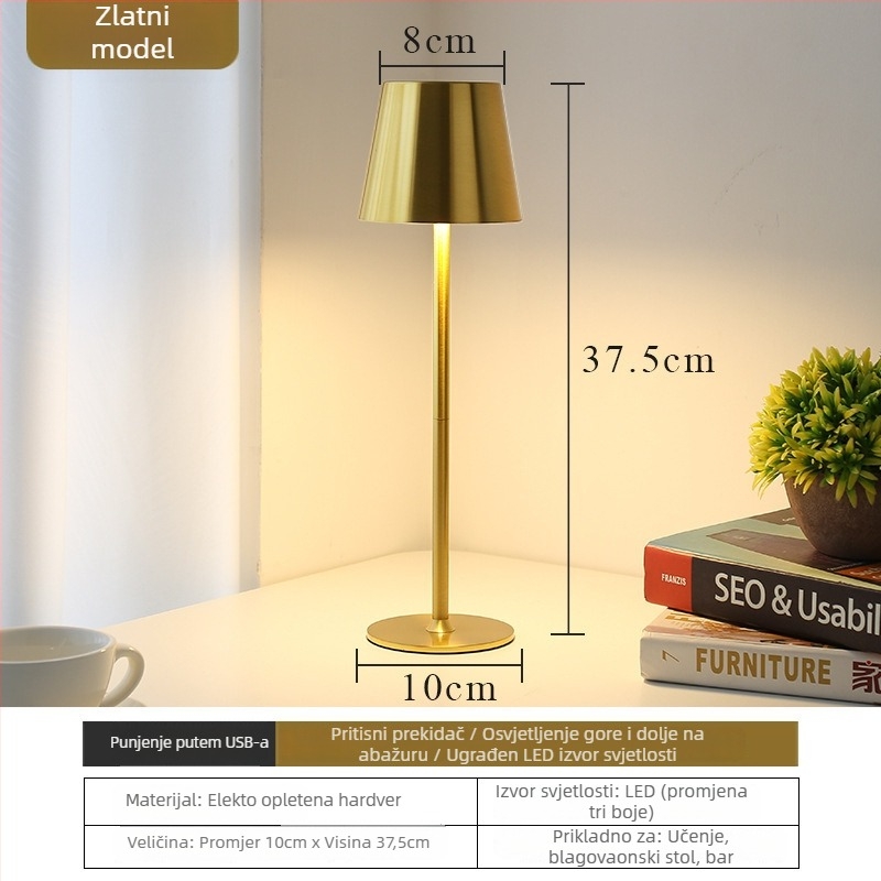 Stolna lampa s visokim nogama, metalna baza, moderan minimalistički dizajn, napon do 36V, model: stolna lampa s okruglom bazom