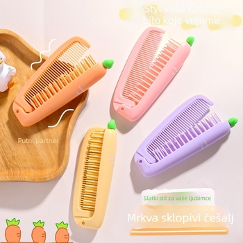 Dječji presavivi češalj u obliku mrkve za dugu kosu — prenosni, dvostruka upotreba za ravnanje i uvijanje