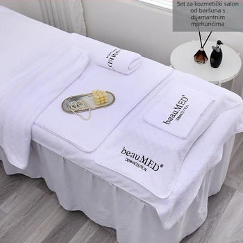 Kozmetička krpa za salon s izšivenim logom, koralni flis, 300 g, upijanje 16–20 s, prilagodljivo, šavovi