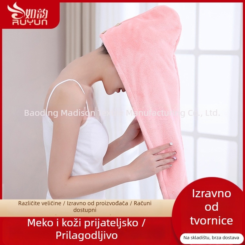 Kapica za sušenje kose za žene, dvostruka, brzo sušenje, za dugu kosu, izvezen karikatura dizajn, koralni flis, 150D džakard, 80–99 g