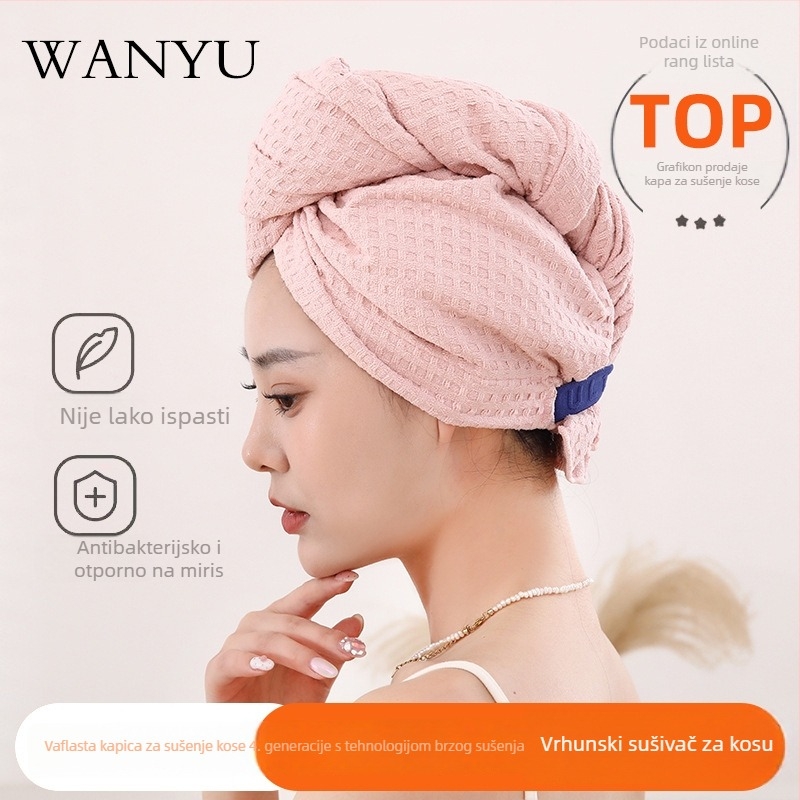 Šal za sušenje kose s vafl teksturom, super upija, brzo sušenje, za odrasle; Marke: Wanyu; Materijal: poliester; Broj proizvoda: Waffle Drying Hair Cap; Pređa: 60 Count; Težina: preko 200 g