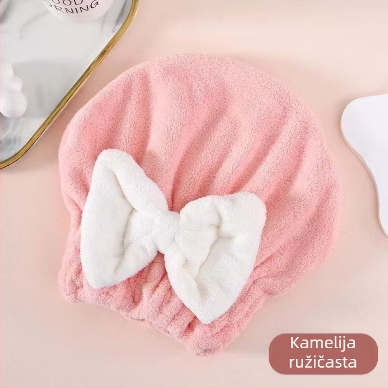 Kapa za sušenje kose s mašnicom (koralni flis; vlakno 150d; 30–49 g; obična tkanina; Trend)