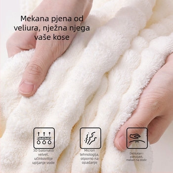 Turban za sušenje kose od koralnog pliša, apsorbirajući i brzo suši, prilagodljiv (Materijal: koralni pliš; Kategorija: turbán za sušenje kose; Težina: 80-99 g; Obrada i prilagodba: Da)