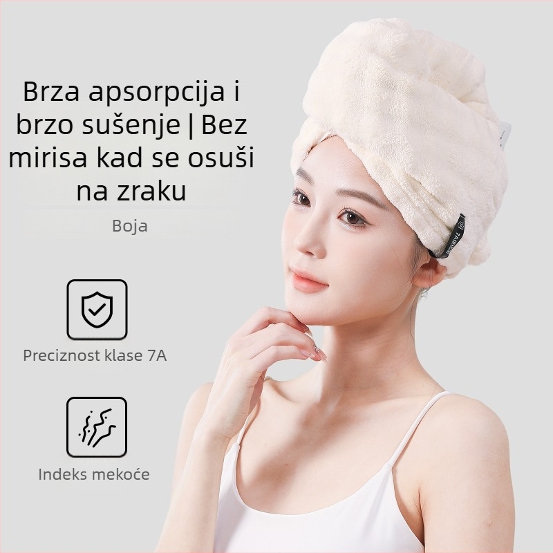 Turban za sušenje kose od koralnog pliša, apsorbirajući i brzo suši, prilagodljiv (Materijal: koralni pliš; Kategorija: turbán za sušenje kose; Težina: 80-99 g; Obrada i prilagodba: Da)