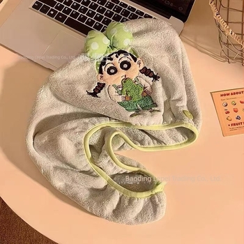 Nova slatka kapa za sušenje kose Crayon Shin-Chan od koralnog velura, za žene, apsorpcijska i mekana tuš kapa za njegu kose, turbán