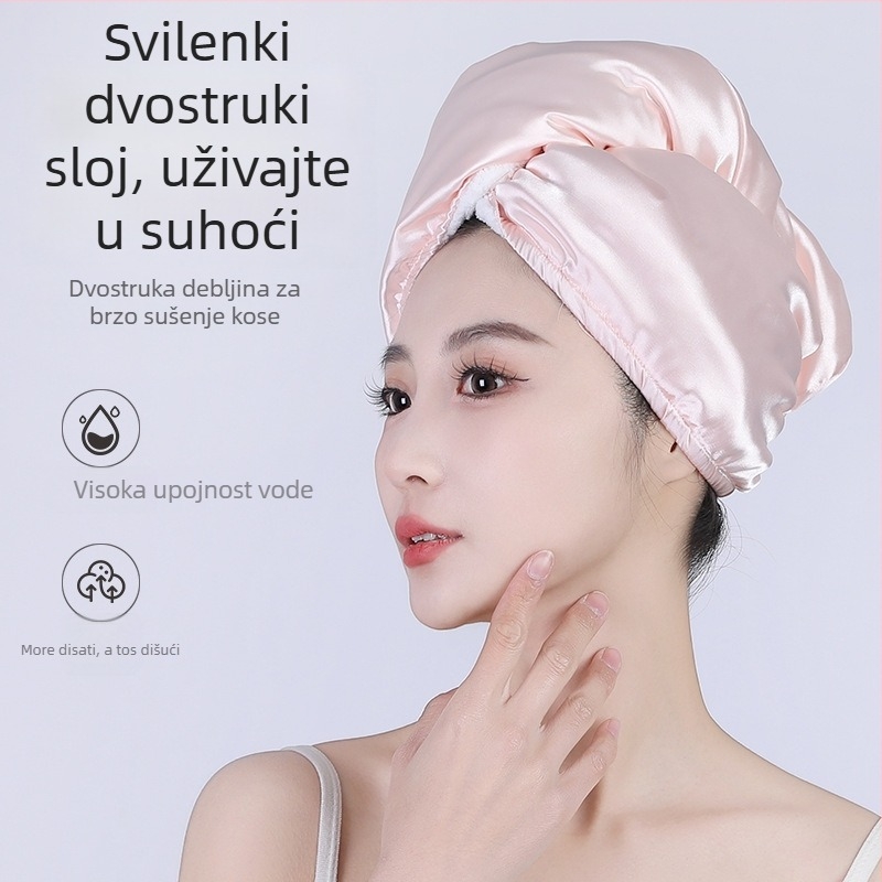 Kapa za sušenje kose, svileno-saten izgled, dvostruki sloj koralnog flisa, brzo upijanje, 80–99 g, šivanje