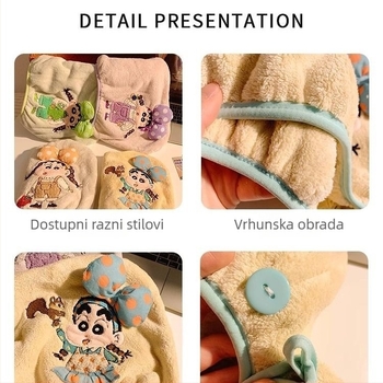 Slatka šivana Shin-Chan kapa za sušenje kose, koralni flis, 150d vlakno, šest vlakana konstrukcija, težina ispod 30 g, 3D mašna turbanu