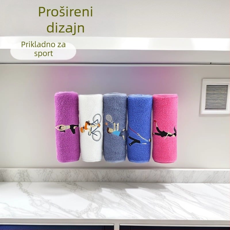 Sportski ručnik od 100% pamuka s ušivenim logom, brzo upija znoj (0–5 s), težina 110 g
