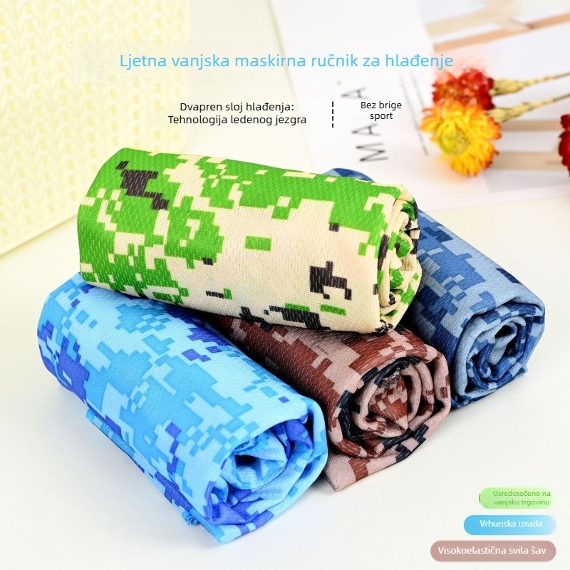 Hlađeni ispisani sportski ručnik – poliester, 130 g/m², ispisan logo, apsorpcija vode 0–5 s, funkcija hlađenja