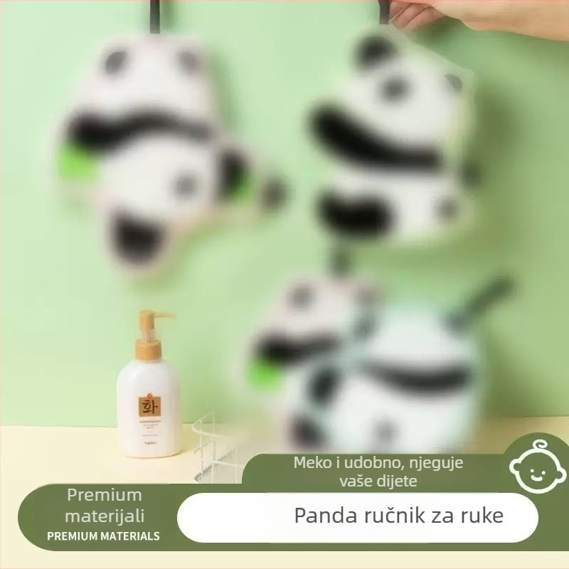 Panda ručnik za ruke za dječju kupaonicu, koralni fleece, 120D, 30–50 g, izvezen, šivan, obična tkanina